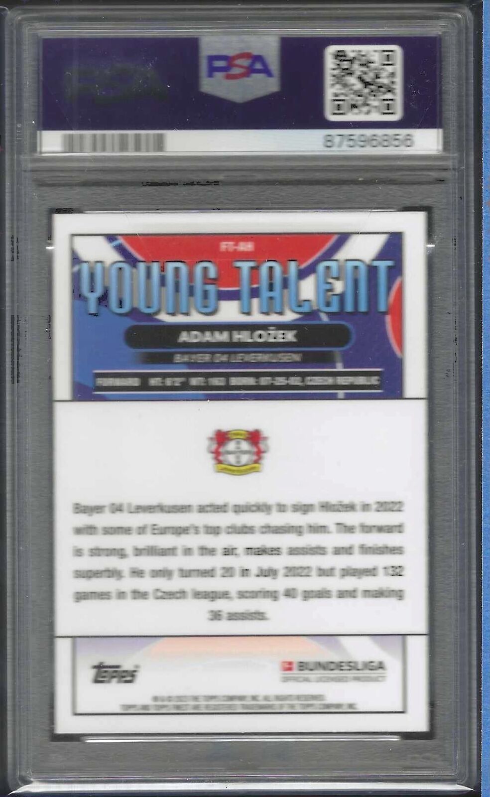 ADAM HLOZEK 2022-23 FINEST BUNDESLIGA YOUNG TALENT PSA 10 GEM MINT POP 1/1