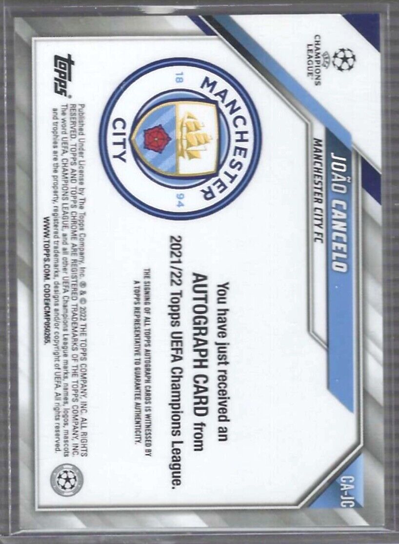 JOAO CANCELO 2021-22 TOPPS CHROME UEFA SILVER REFRACTOR AUTO #CA-JC