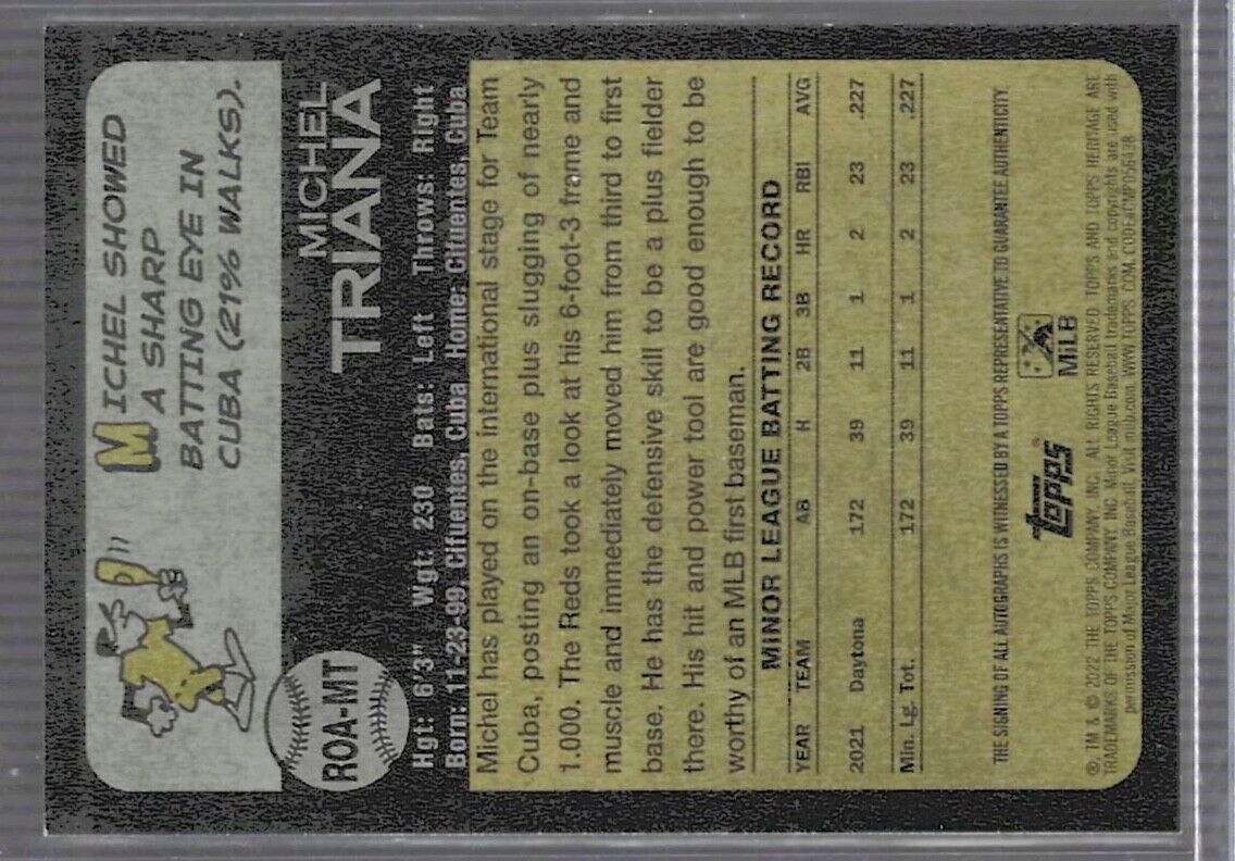 MICHEL TRIANA 2022 TOPPS HERITAGE MINORS REAL ONES ROOKIE AUTO RC #ROA-MT