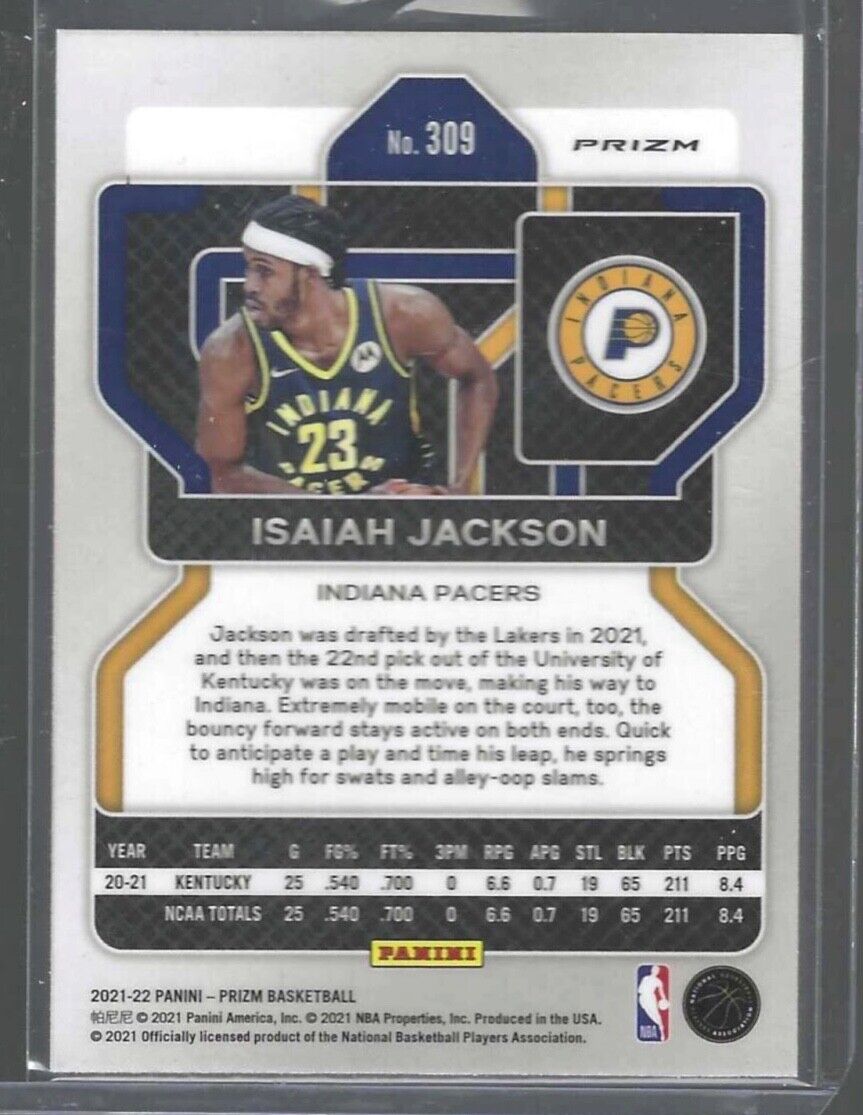 ISAIAH JACKSON 2021-22 PANINI PRIZM SILVER HYPER PRIZM ROOKIE RC #309