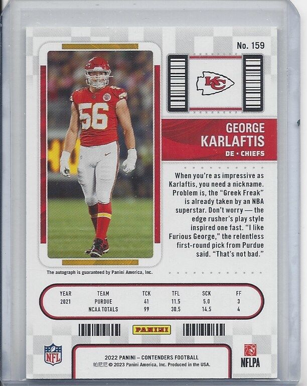 GEORGE KARLAFTIS 2022 PANINI CONTENDERS ROOKIE TICKET AUTO RC #159