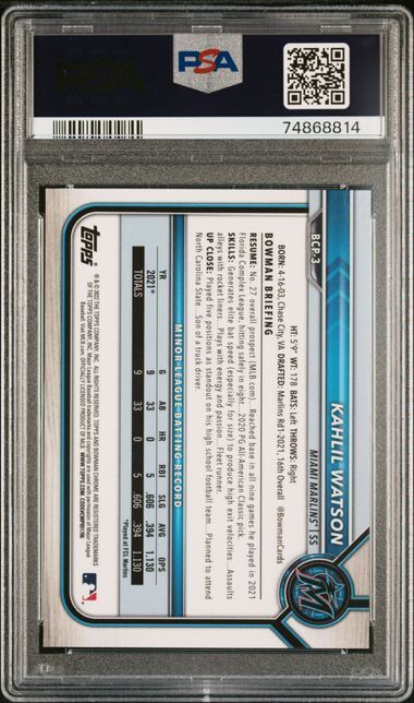 KAHLIL WATSON 2022 BOWMAN CHROME 1ST ORANGE SHIMMER REFRACTOR /25 PSA 9