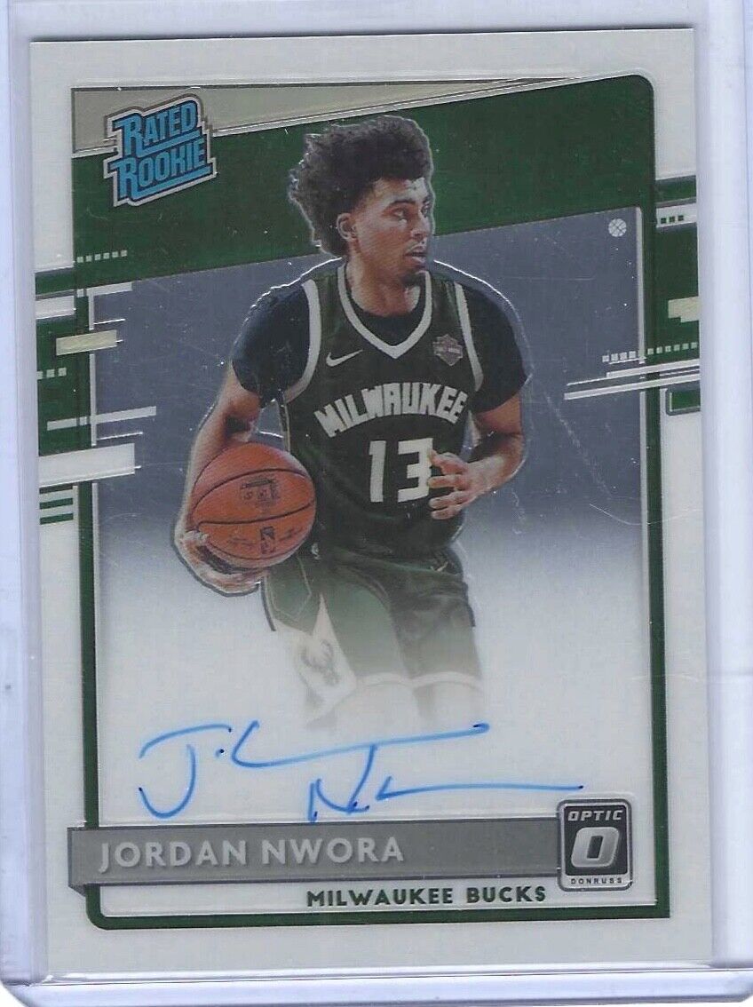 JORDAN NWORA 2020-21 PANINI DONRUSS OPTIC RATED ROOKIE ON CARD AUTO RC #189