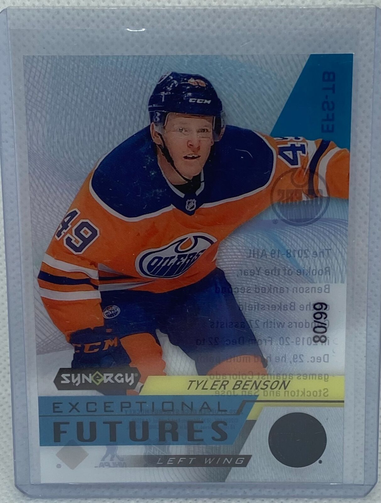 TYLER BENSON 2020-21 UPPER DECK SYNERGY EXCEPTIONAL FUTURES BLACK RC #D 80/99