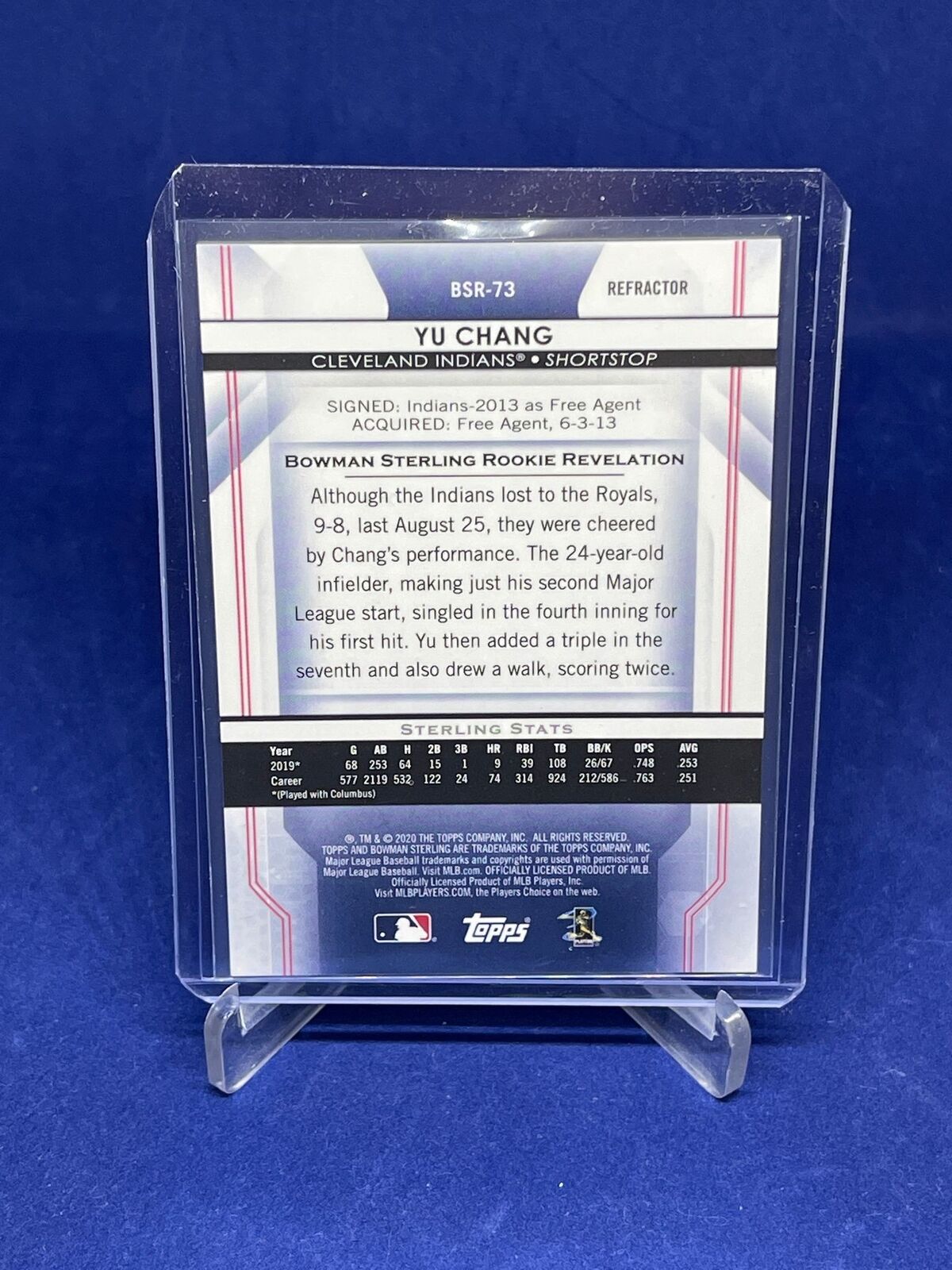 YU CHANG 2020 BOWMAN STERLING ROOKIE REFRACTOR RC #D 107/199