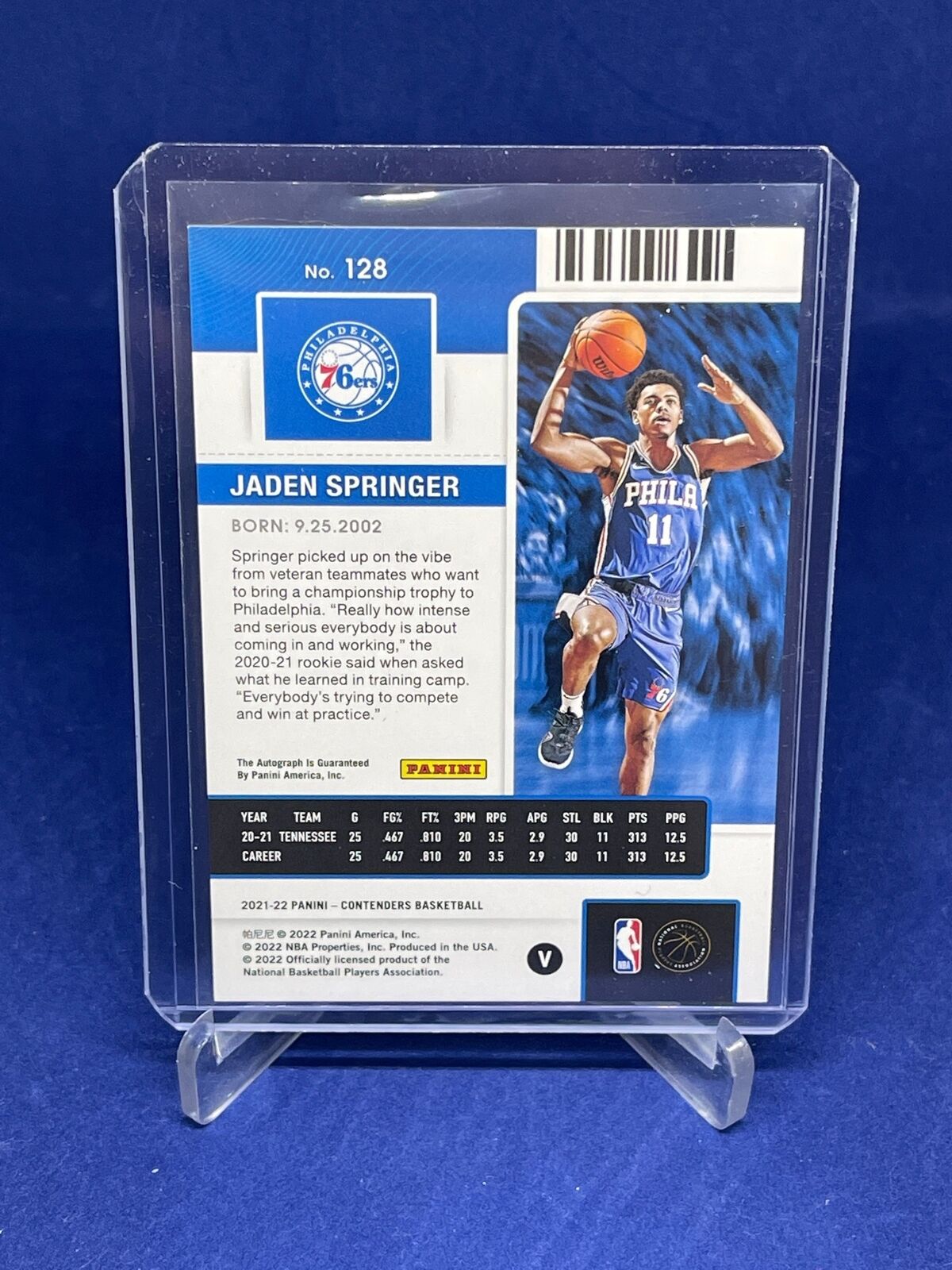 JADEN SPRINGER 2021-22 PANINI CONTENDERS ROOKIE TICKET ON CARD AUTO RC #128