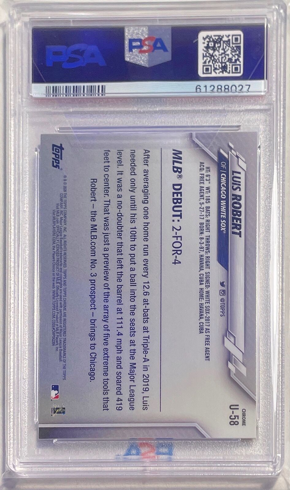 LUIS ROBERT 2020 TOPPS CHROME UPDATE ROOKIE RC #U58 PSA 10 GEM MINT