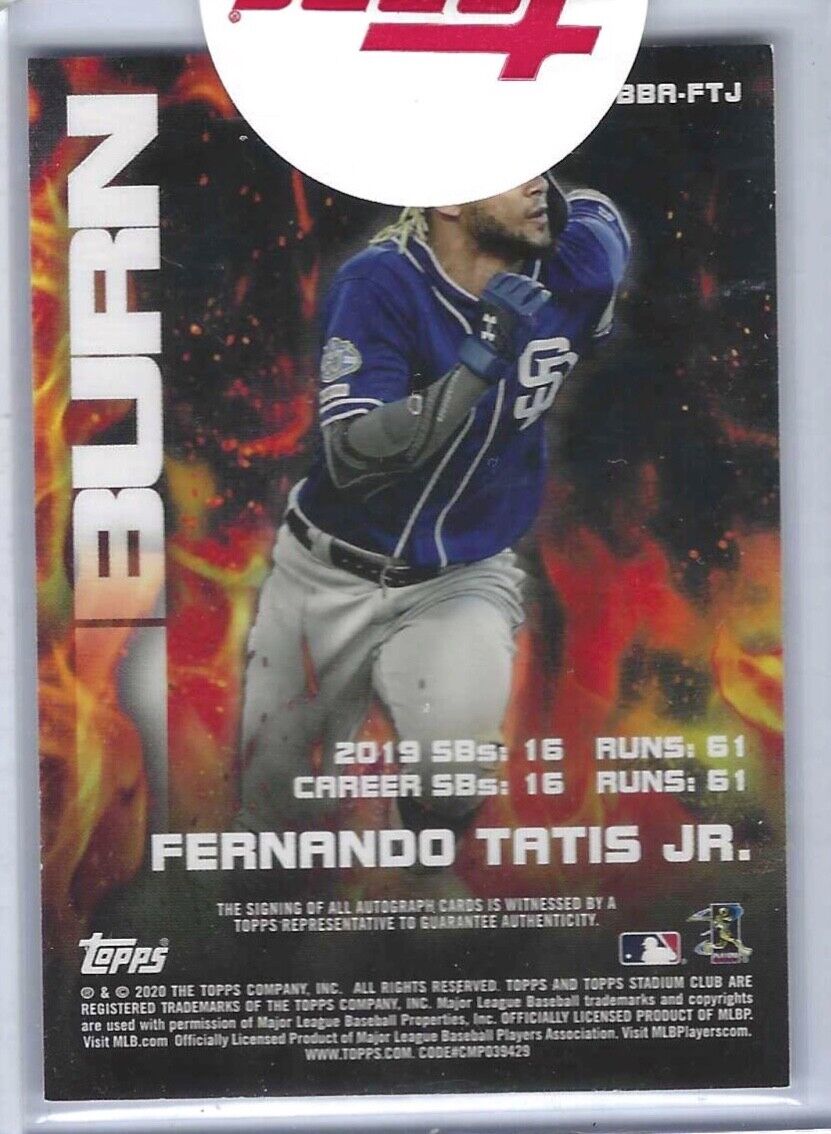 FERNANDO TATIS JR 2020 TOPPS STADIUM CLUB BASH & BURN RED ON CARD AUTO #D 1/5