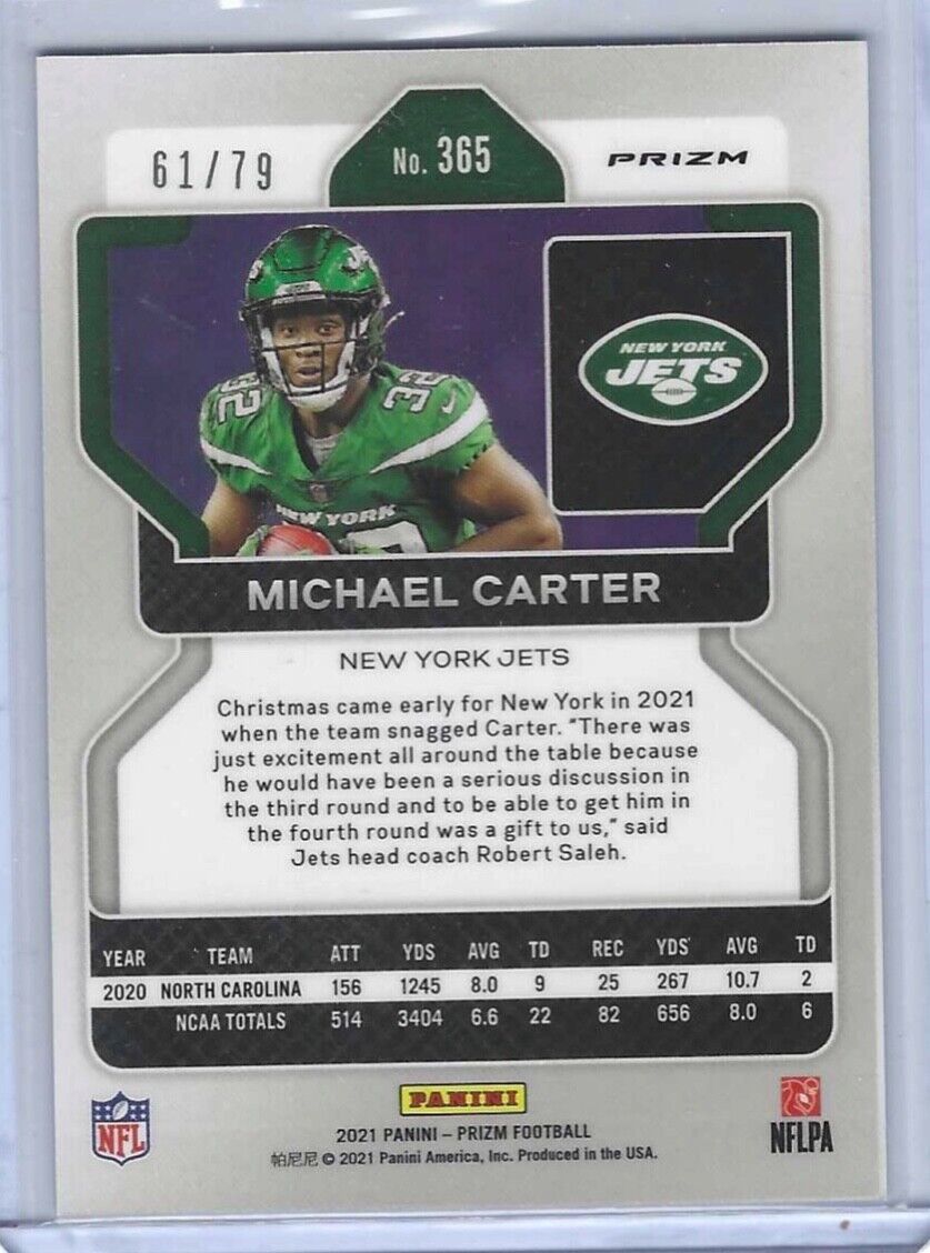MICHAEL CARTER 2021 PANINI PRIZM BLUE DISCO PRIZMS ROOKIE RC #D 61/79