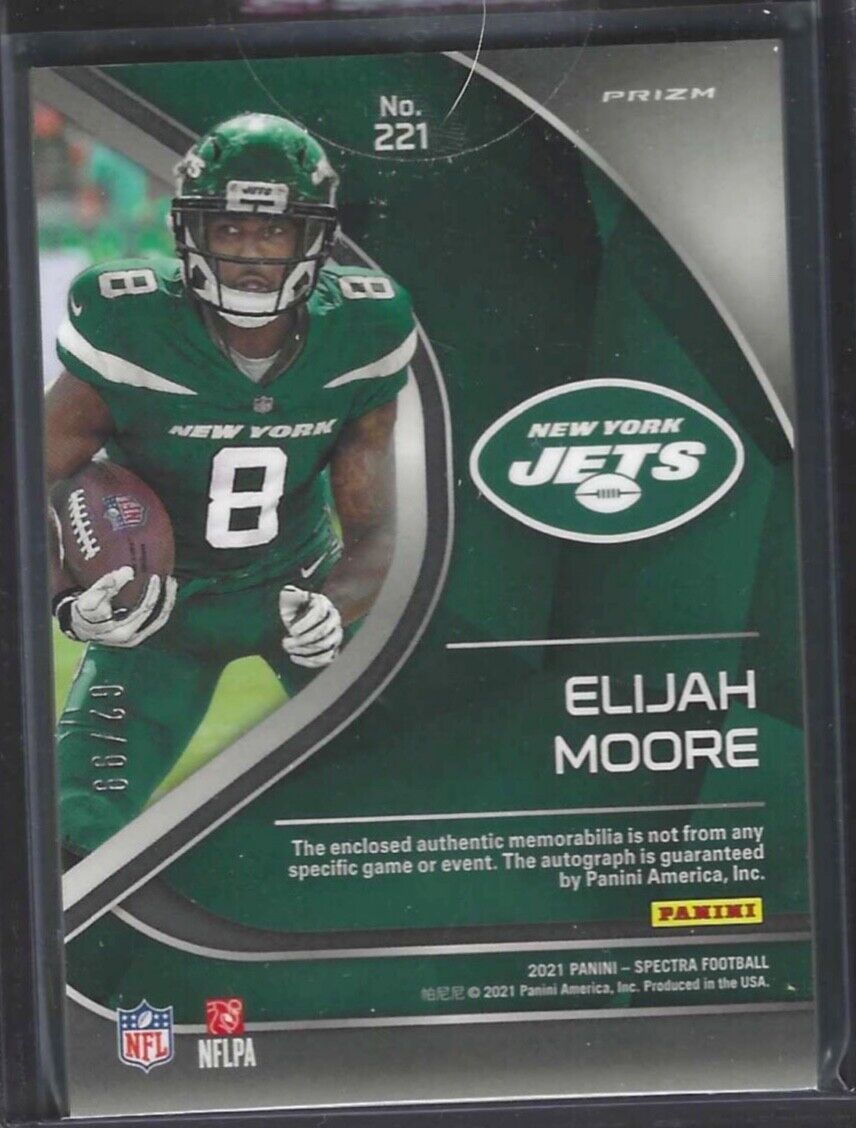 ELIJAH MOORE 2021 PANINI SPECTRA HYPER PRIZM ROOKIE PATCH AUTO RC #D 62/99