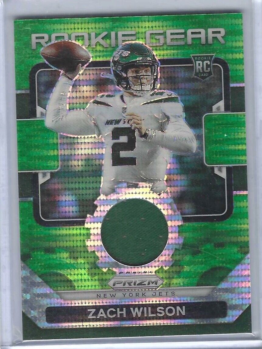 ZACH WILSON 2021 PANINI PRIZM GREEN PULSAR PRIZM ROOKIE GEAR JERSEY PATCH RC #2