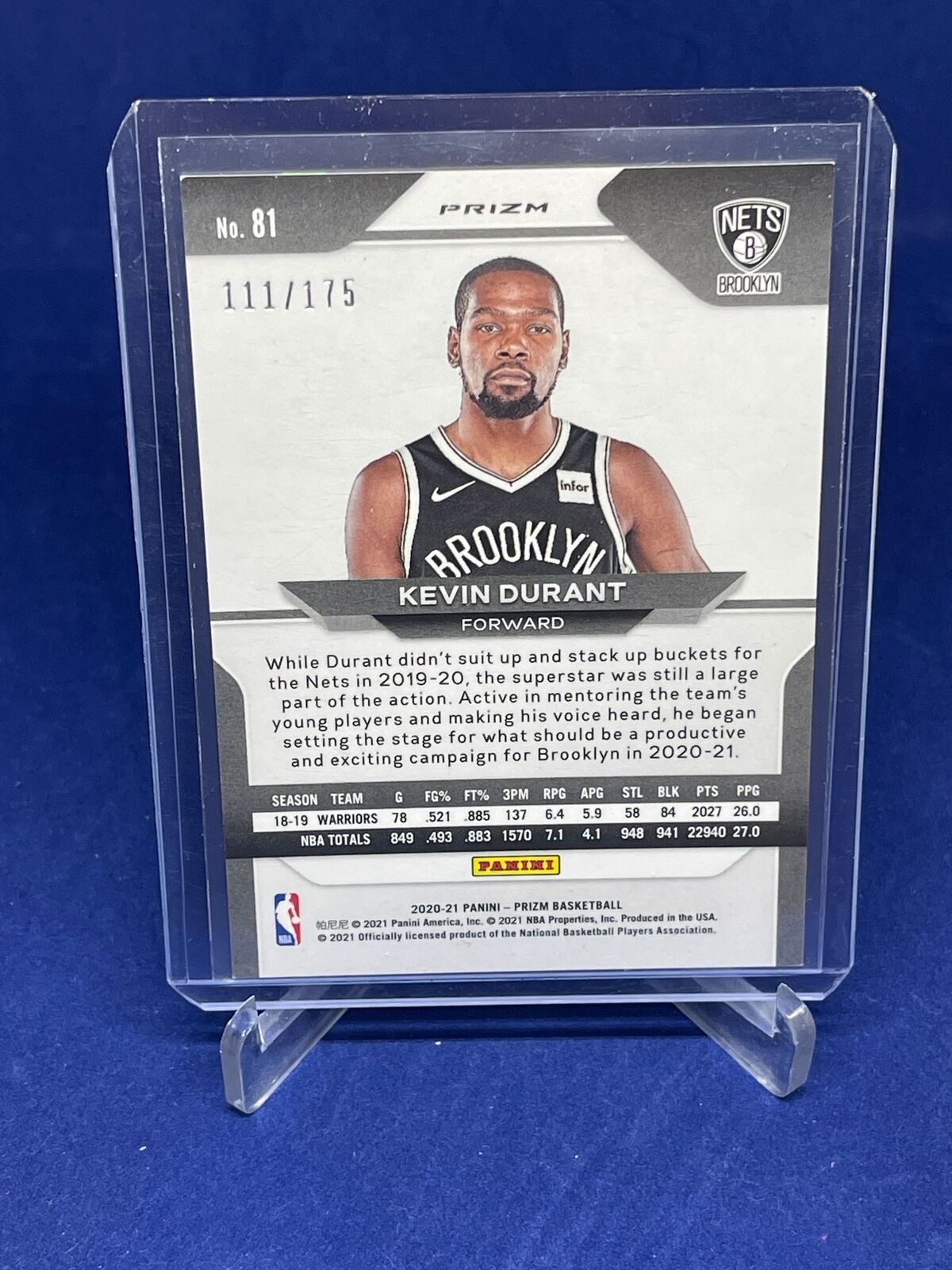 KEVIN DURANT 2020-21 PANINI PRIZM PURPLE ICE PRIZMS #D 111/175