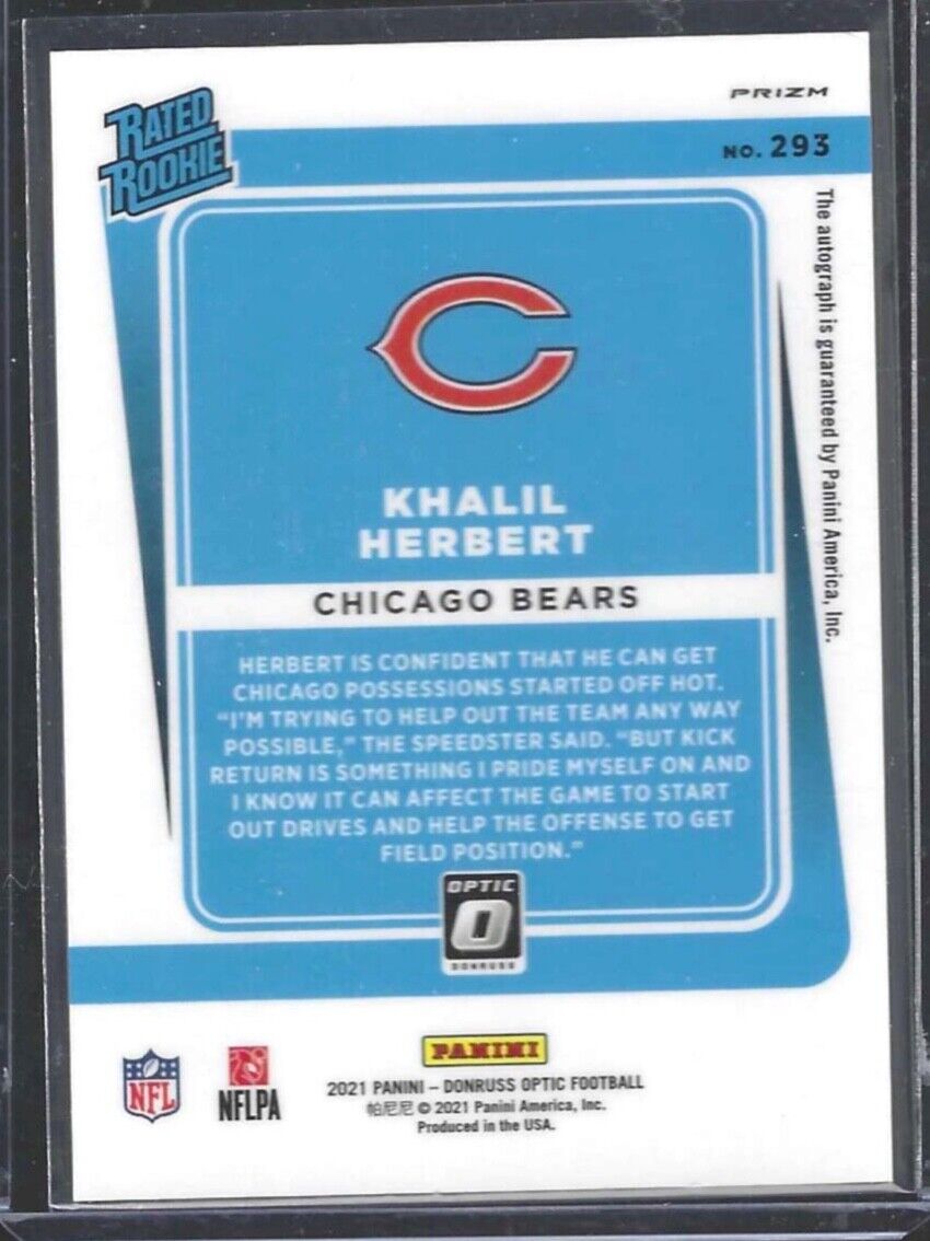 KHALIL HERBERT 2021 PANINI DONRUSS OPTIC BRONZE PRIZM RATED ROOKIE AUTO RC #293