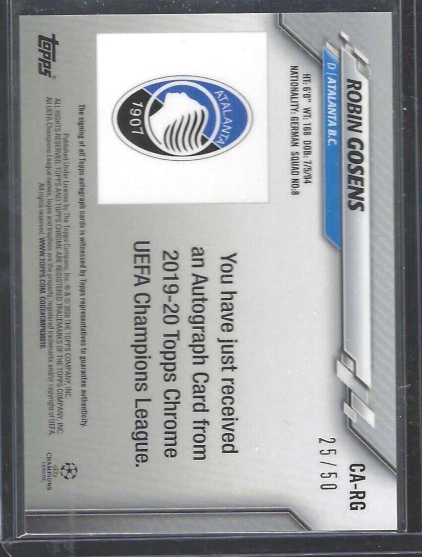 ROBIN GOSENS 2019-20 TOPPS CHROME UEFA GOLD REFRACTOR AUTO #D 25/50