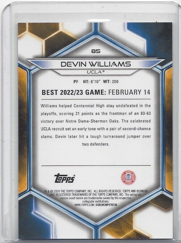 DEVIN WILLIAMS 2023 BOWMANS BEST ORANGE GEOMETRIC UCLA REFRACTOR #D /25