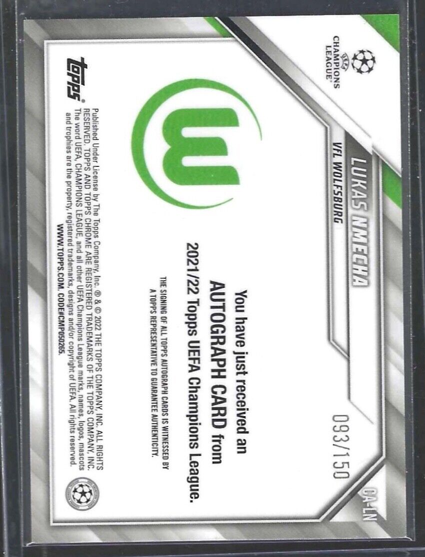 LUKAS NMECHA 2021-22 TOPPS CHROME UEFA BLUE REFRACTOR AUTO RC #D 093/150