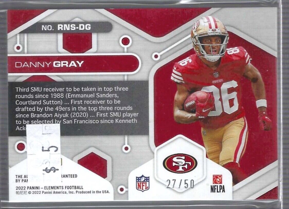 DANNY GRAY 2022 PANINI ELEMENTS LIGHT BLUE ROOKIE NEON SIGNS AUTO RC #D 27/50
