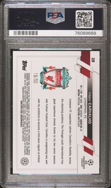 FABIO CARVALHO 2022-23 TOPPS UEFA CLUB GOLD FOIL RC #D 16/50 PSA 10 GEM POP 3