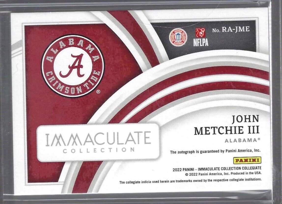 JOHN METCHIE III 2022 PANINI IMMACULATE ON CARD ROOKIE AUTO RC #D 68/99