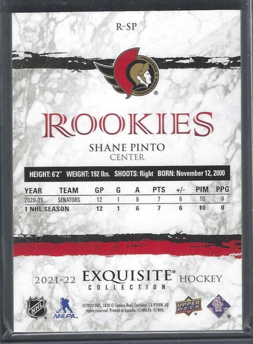 SHANE PINTO 2021-22 UPPER DECK EXQUISITE COLLECTION ROOKIE RC #D 193/299