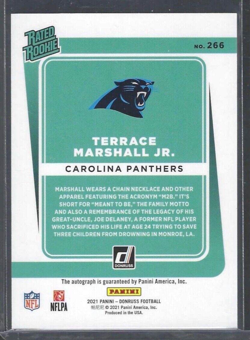 TERRACE MARSHALL JR 2021 PANINI DONRUSS BRONZE RATED ROOKIE AUTO RC #266