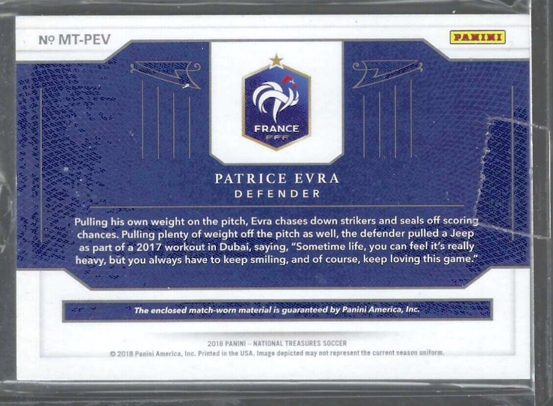 PATRICE EVRA 2017-18 PANINI NATIONAL TREASURES DIRTY GAME USED PATCH #D 52/99