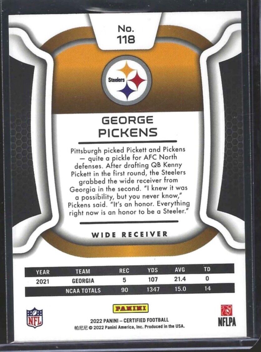 GEORGE PICKENS 2022 PANINI CERTIFIED MIRROR PINK FOIL ROOKIE RC #D 028/199
