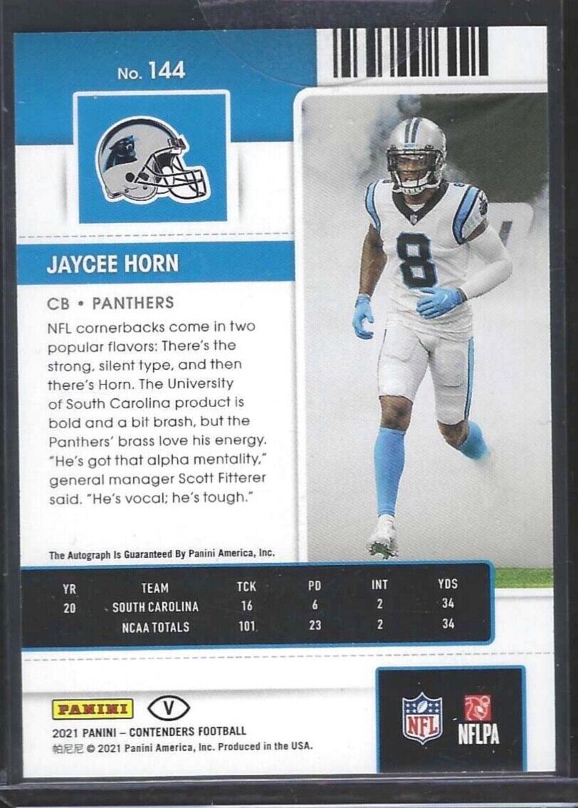 JAYCEE HORN 2021 PANINI CONTENDERS VARIATION ROOKIE TICKET AUTO RC #144