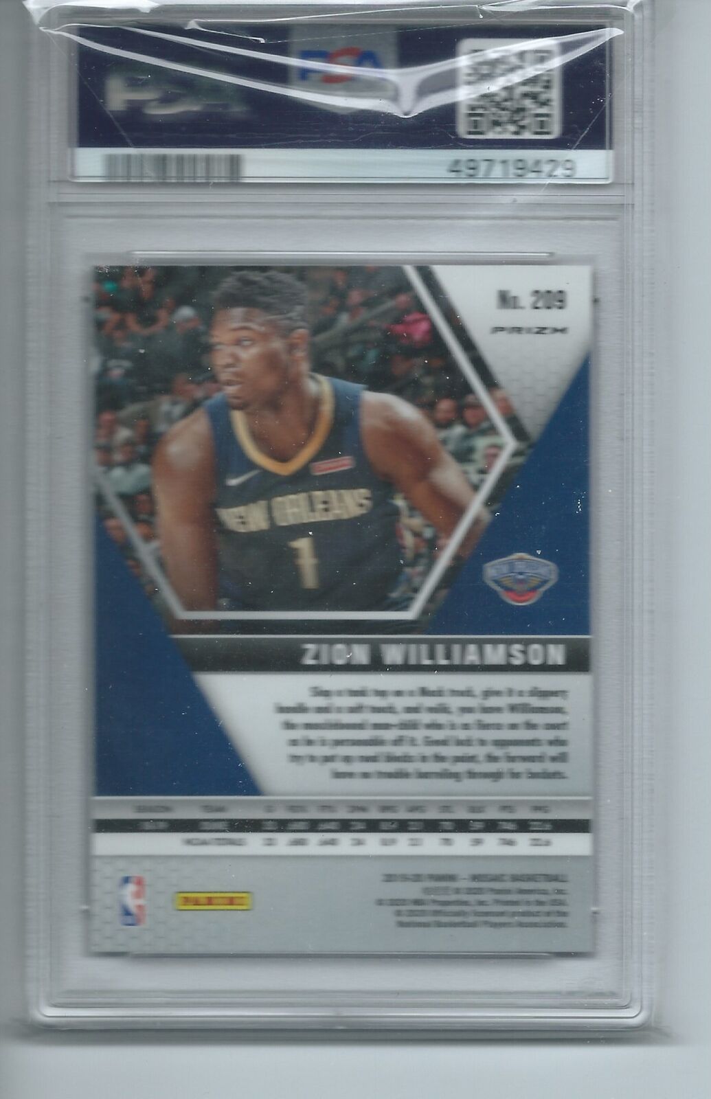 ZION WILLIAMSON 2019-20 PANINI MOAIC REACTIVE ORANGE PRIZM RC #209 PSA 10 GEM
