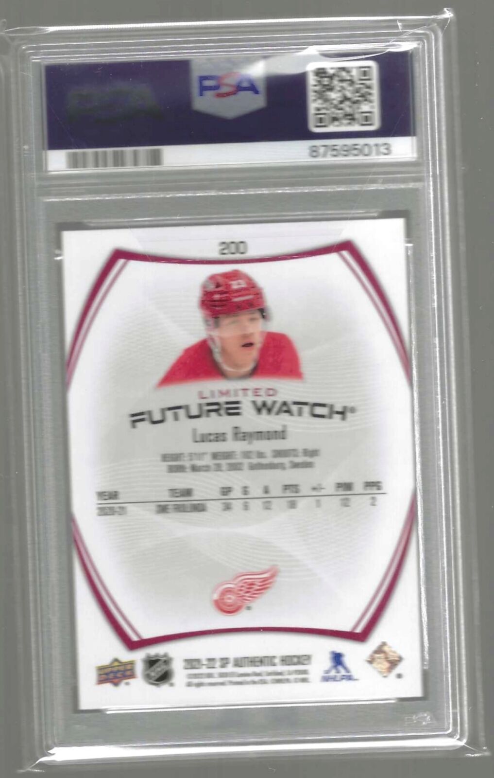 LUCAS RAYMOND 2021 SP AUTHENTIC LIMITED FUTURE WATCH RED RC #200 PSA 10 GEM MINT