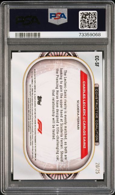 LECLERC SAINZ 2022 TOPPS CHROME F1 CONSTRUCTOR COALTN ORANGE REFRACTOR /25 PSA 8