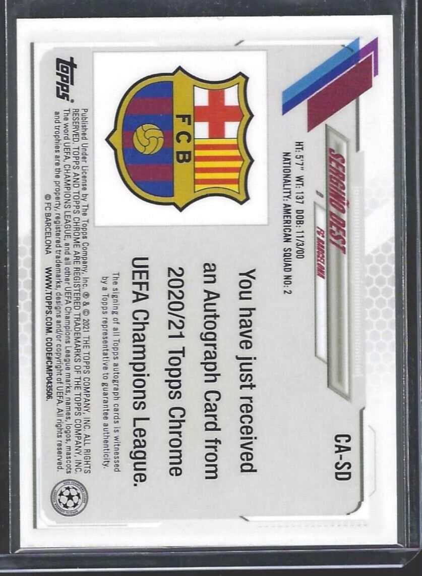 SERGINO DEST 2020-21 TOPPS CHROME UEFA SILVER REFRACTOR AUTO #CA-SD