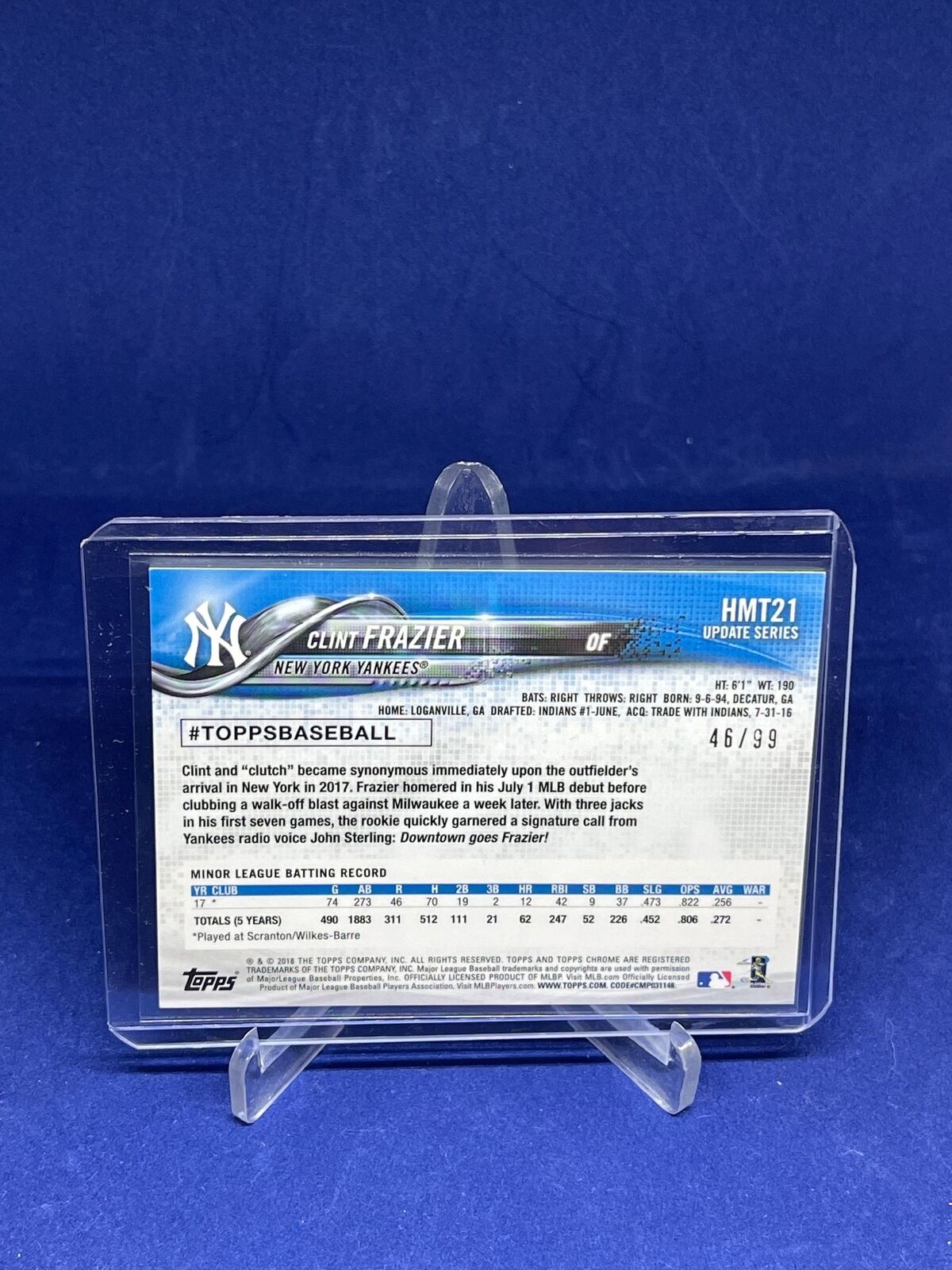 CLINT FRAZIER 2018 TOPPS CHROME UPDATE SERIES X-FRACTOR ROOKIE RC #D 46/99
