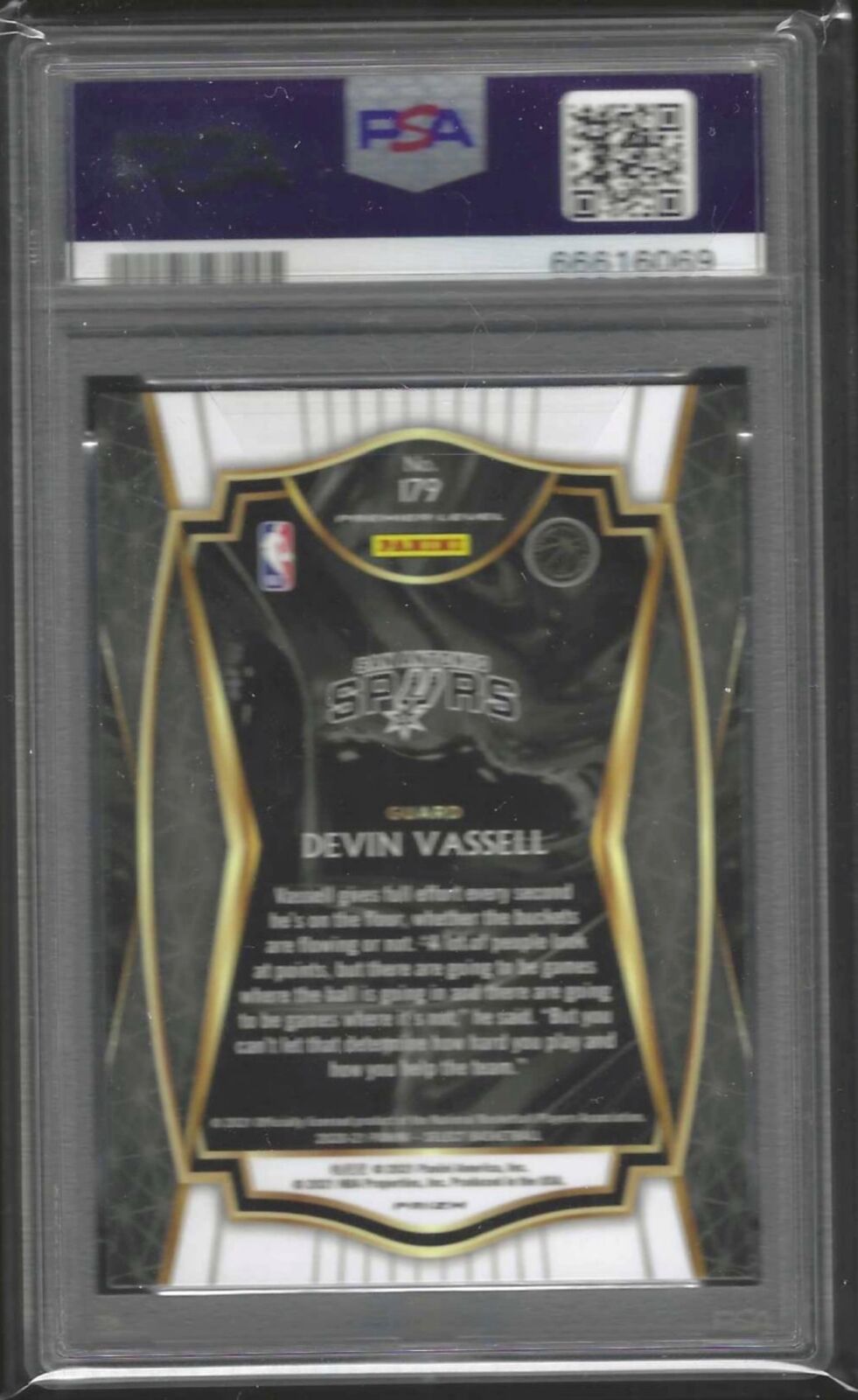 DEVIN VASSELL 2020-21 PANINI SELECT PREMIER TRI-COLOR PRIZM RC #179 PSA 10 POP 3