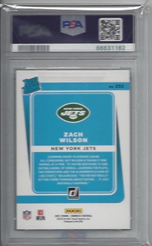 ZACH WILSON 2021 DONRUSS SEASON STAT LINE PURPLE ROOKIE RC #D 274/500 PSA 10 GEM