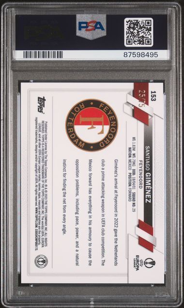 SANTIAGO GIMENEZ 2022 TOPPS CHROME BLUE GOLD SEISMIC REFRACTOR RC /75 PSA 9 MINT