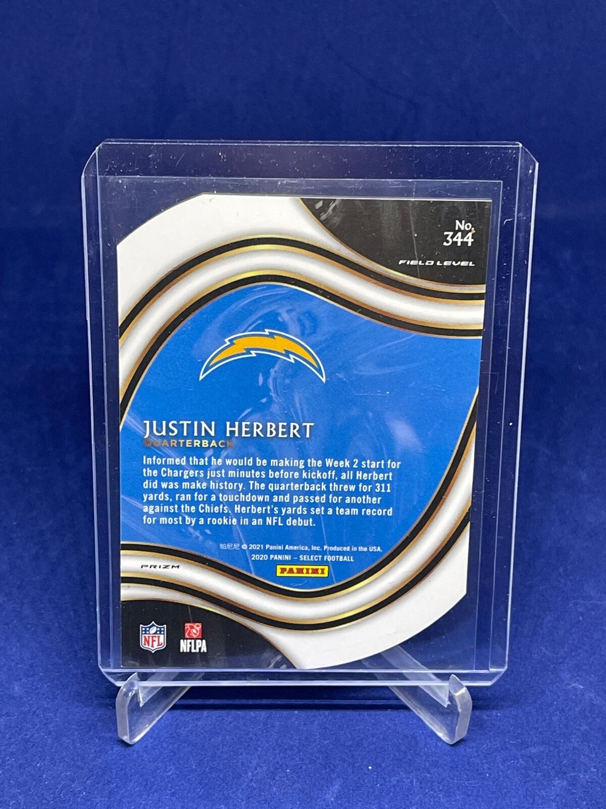 JUSTIN HERBERT 2020 PANINI SELECT FIELD LEVEL ORANGE PRIZM DIE CUT RC #344