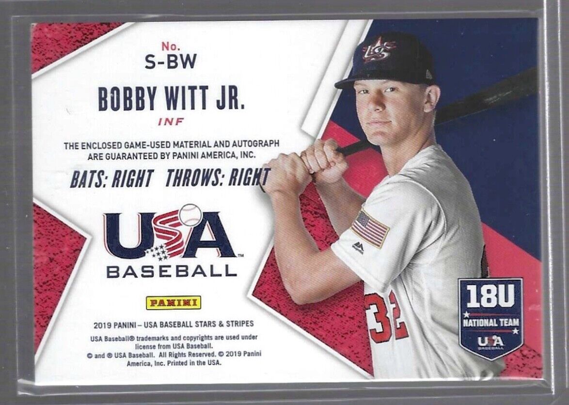 BOBBY WITT JR 2019 PANINI USA STARS & STRIPES RED INK PATCH AUTO #D 205/224