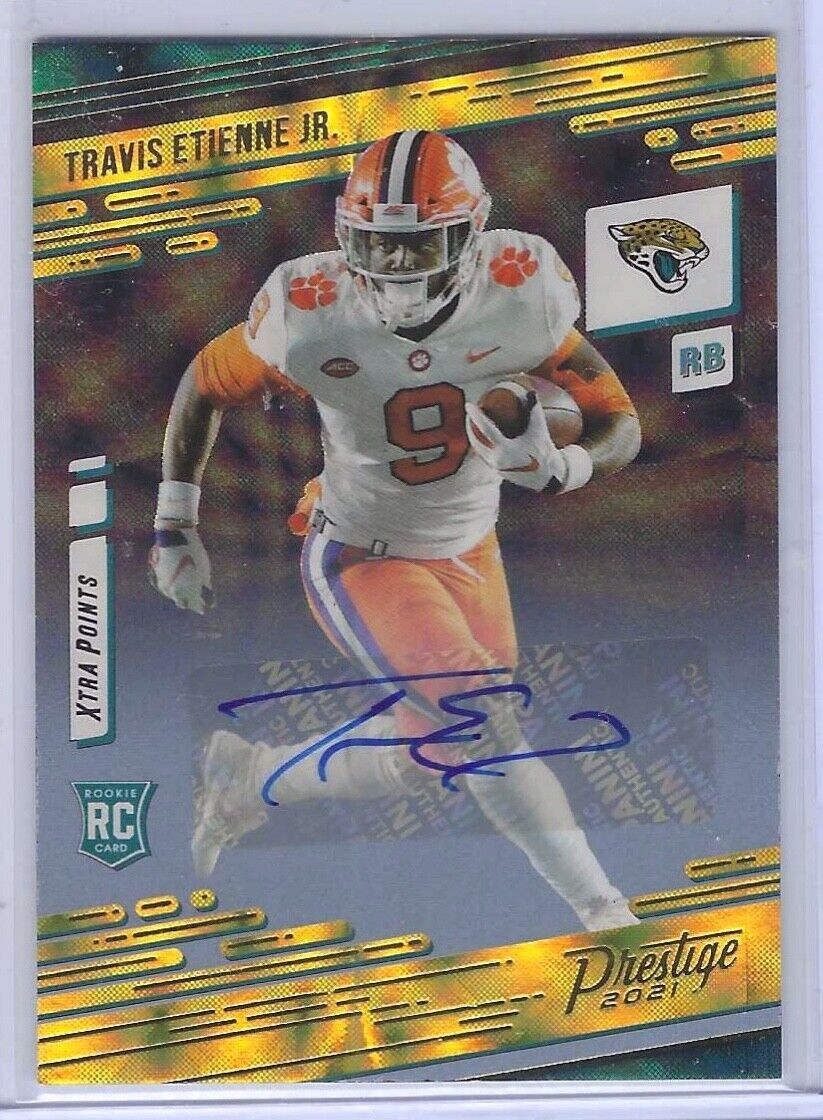 TRAVIS ETIENNE JR 2021 PANINI PRESTIGE YELLOW GOLD XTRA POINTS AUTO RC #208