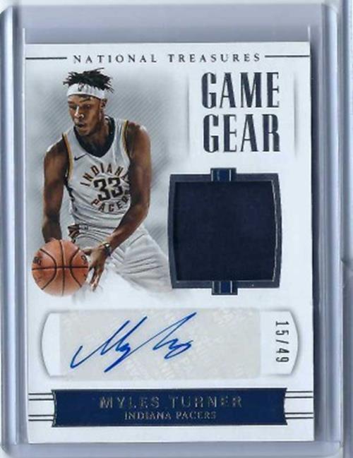 MYLES TURNER 2017-18 PANINI NATIONAL TREASURES GAME GEAR JERSEY AUTO RC #D 15/49