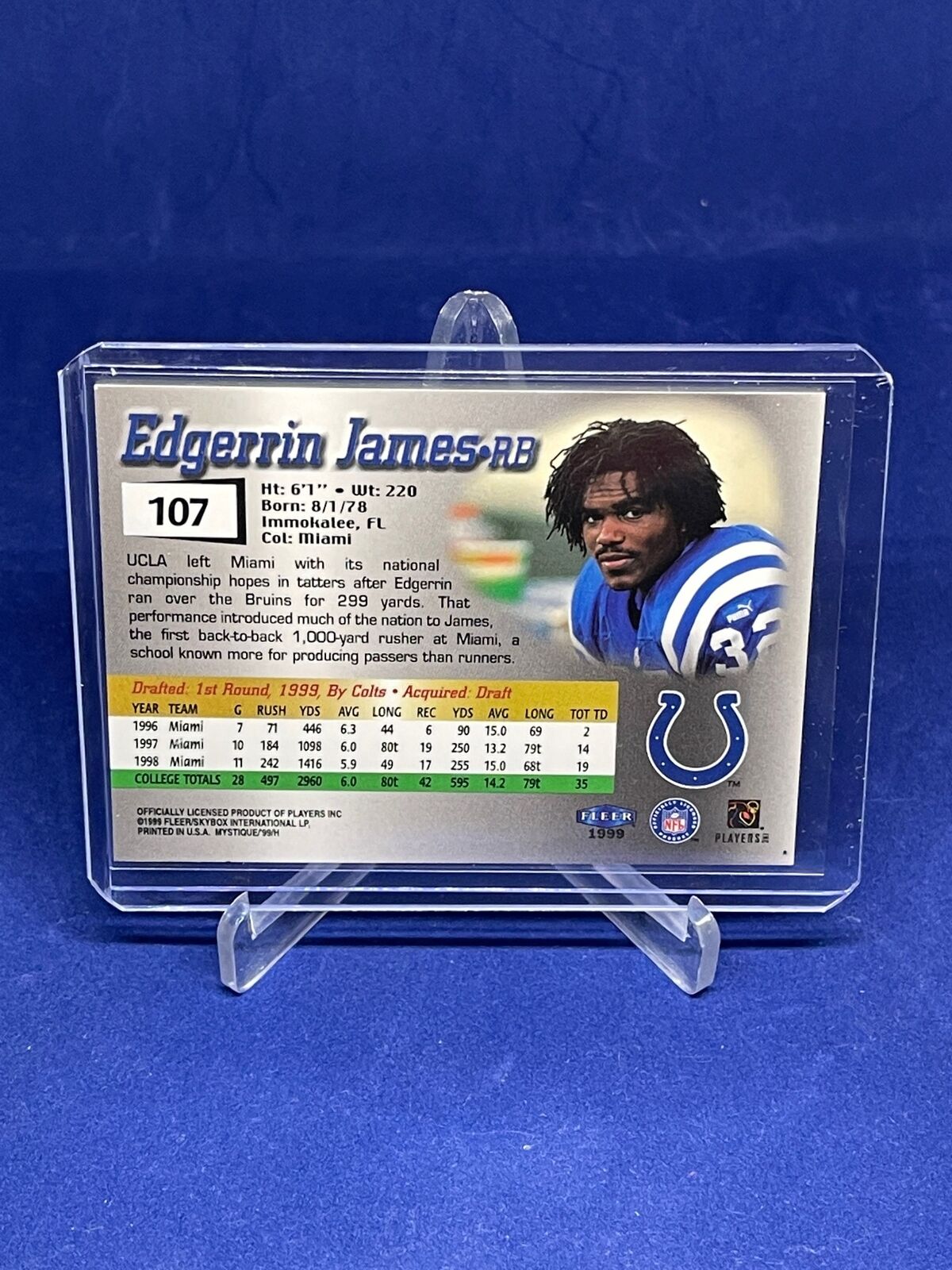EDGERRIN JAMES 1999 FLEER MYSTIQUE ROOKIE RC #D 2541/2999