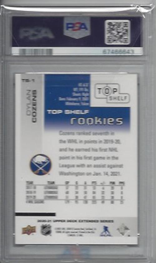 DYLAN COZENS 2020-21 UPPER DECK EXTENDED SERIES TOP SHELF RC /500 PSA 10 POP 2