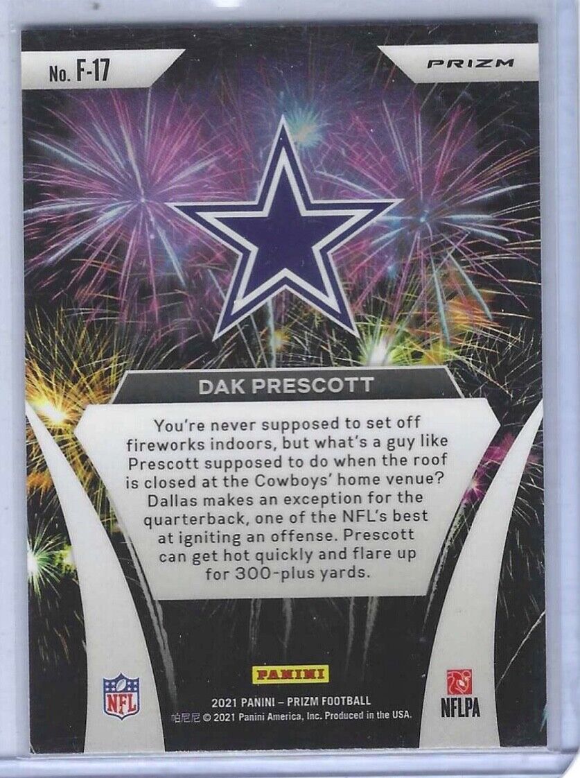 DAK PRESCOTT 2021 PANINI PRIZM GREEN CRACKED ICE PRIZM FIREWORKS SP #F-17