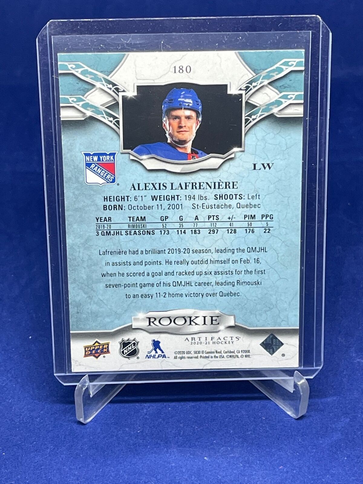 ALEXIS LAFRENIERE 2020-21 UD ARTIFACTS ROOKIE RED RC #D 315/399