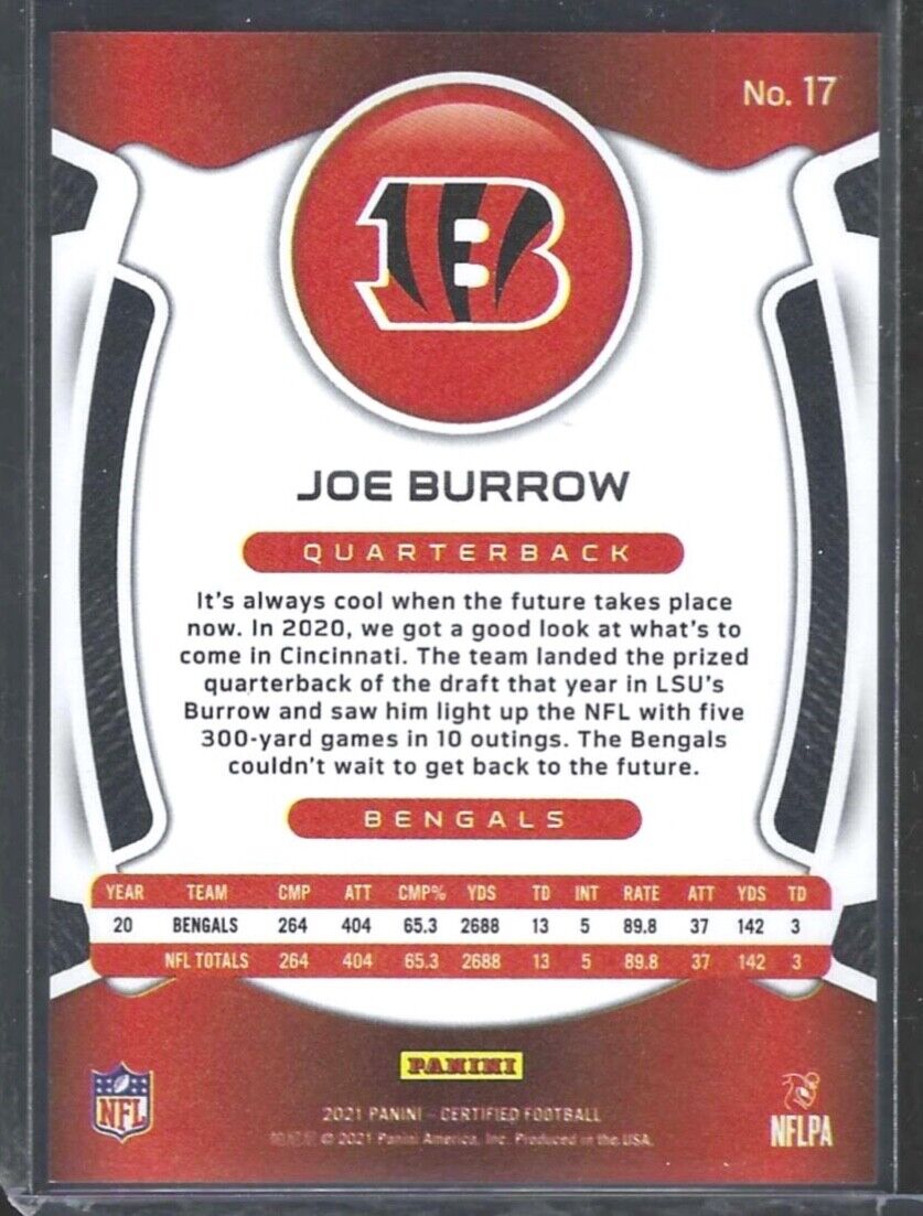 JOE BURROW 2021 PANINI CERTIFIED MIRROR GOLD FOIL #D 18/25