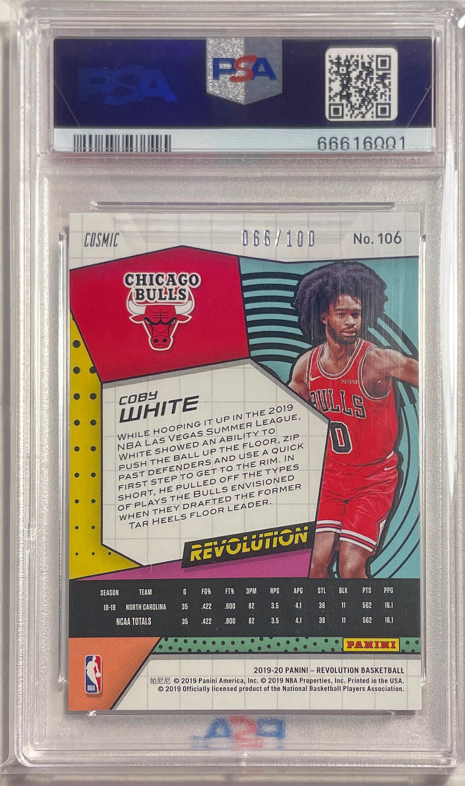 COBY WHITE 2019-20 PANINI REVOLUTION COSMIC ROOKIE RC #D 66/100 PSA 9 MINT POP 6