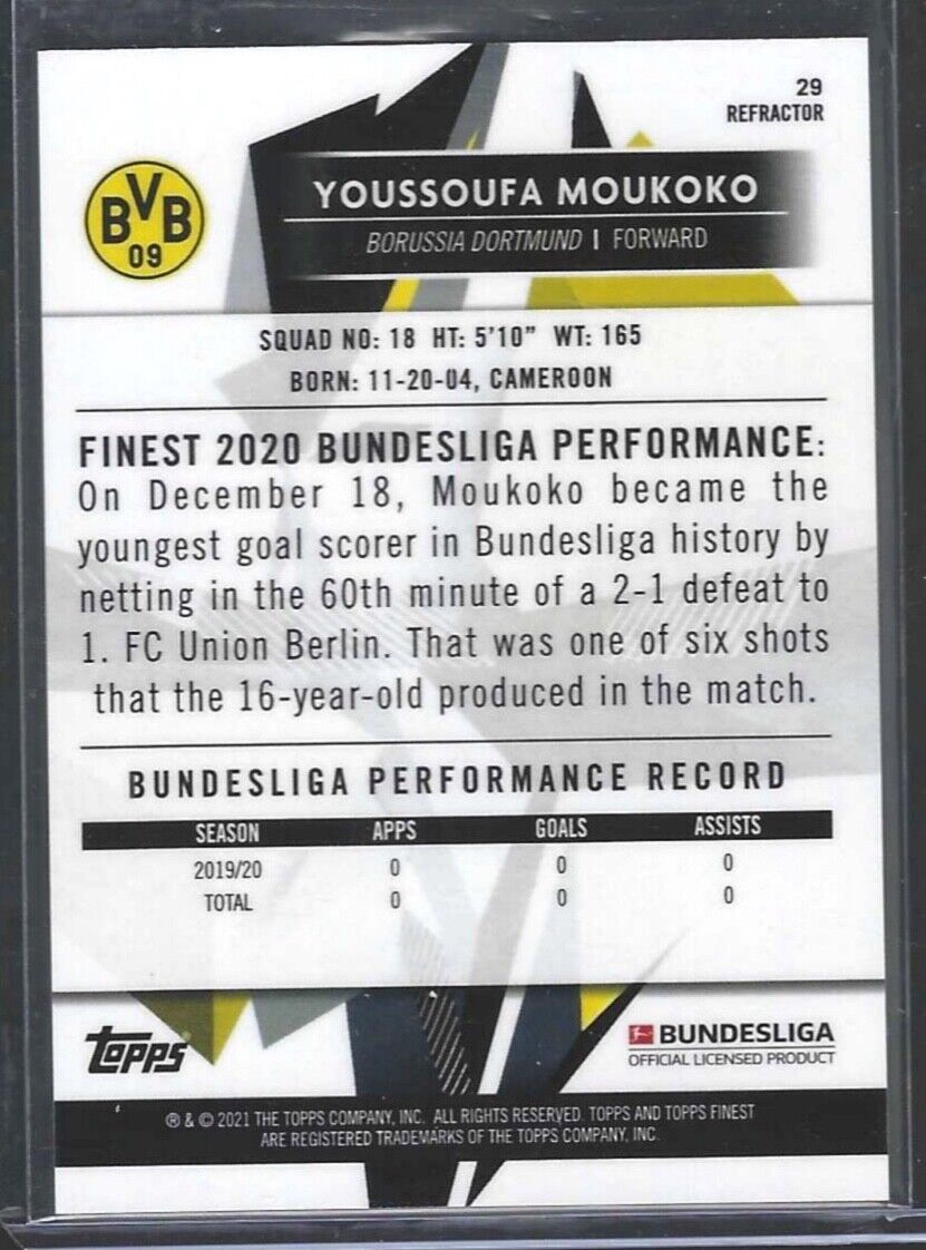 YOUSSOUFA MOUKOKO 2020-21 TOPPS FINEST SILVER REFRACTOR ROOKIE RC #29