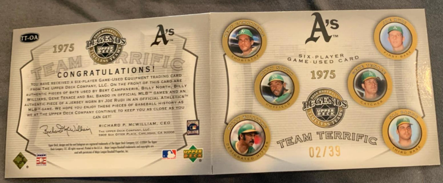 OAKLAND A'S 2004 UPPER DECK LEGENDS TEAM TERRIFIC 6 PLAYER JERSEY BAT BOOK /39