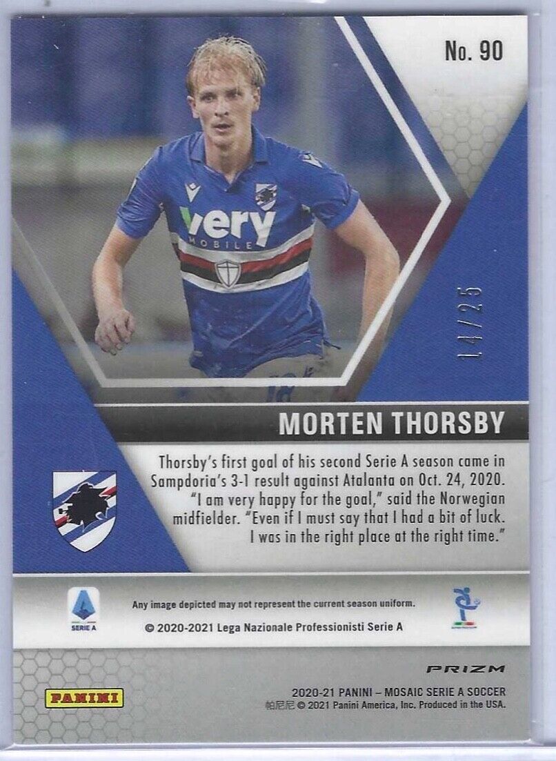 MORTEN THORSBY 2020-21 PANINI MOSAIC PINK FLOURESCENT PRIZM ROOKIE RC #D 14/25
