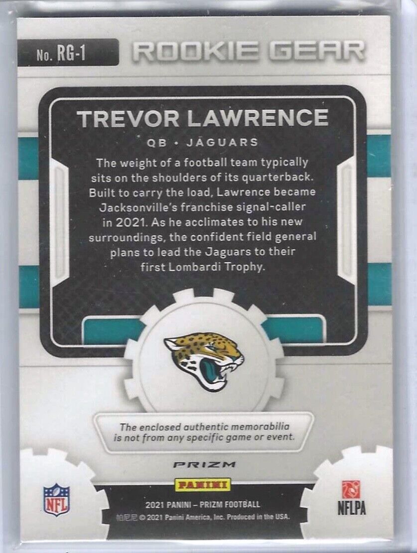 TREVOR LAWRENCE 2021 PANINI PRIZM GREEN PULSAR PRIZM ROOKIE GEAR PATCH RC #RG-1